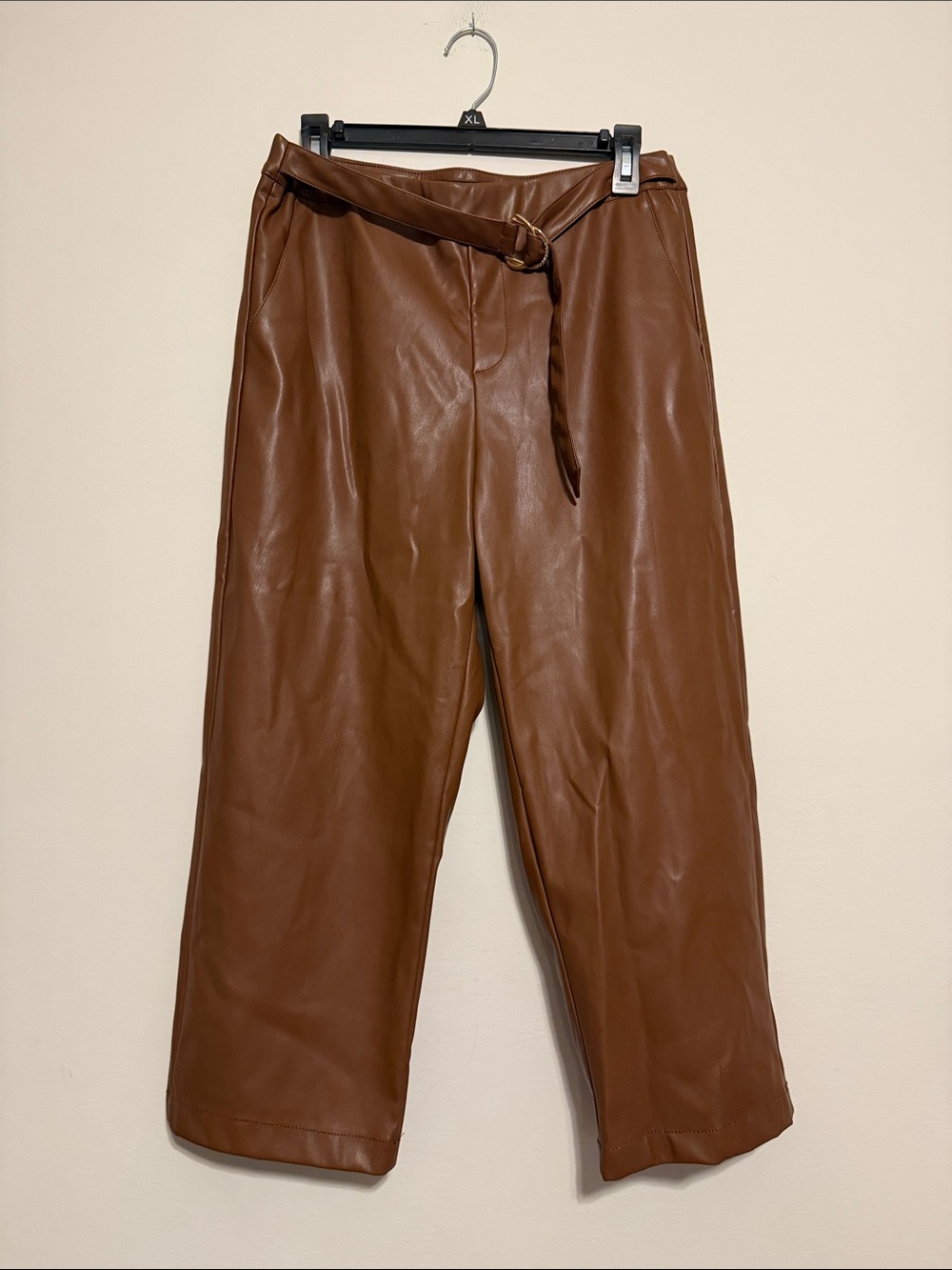 Marc New York Brown Faux Leather High-Waist Belted Trousers